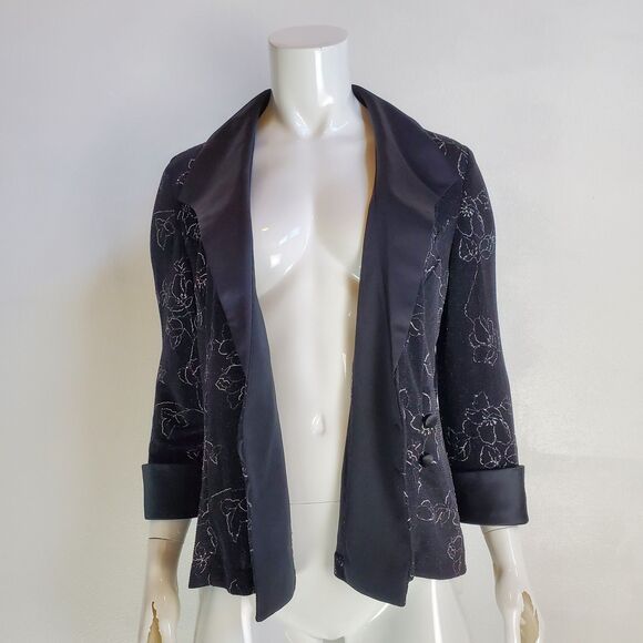Vintage 90's Alex Evenings Black Floral Blazer - Picture 2 of 8